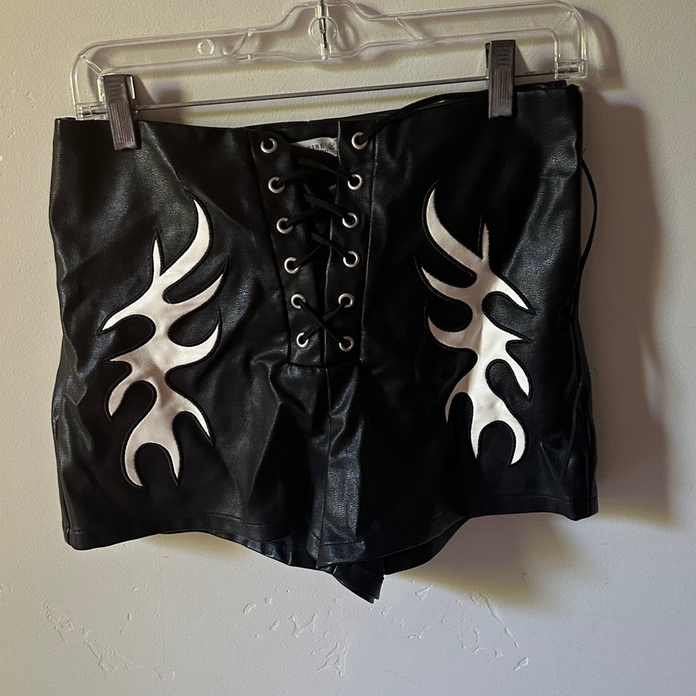 12th Tribe Black and White High Waist Lace-Up Shorts